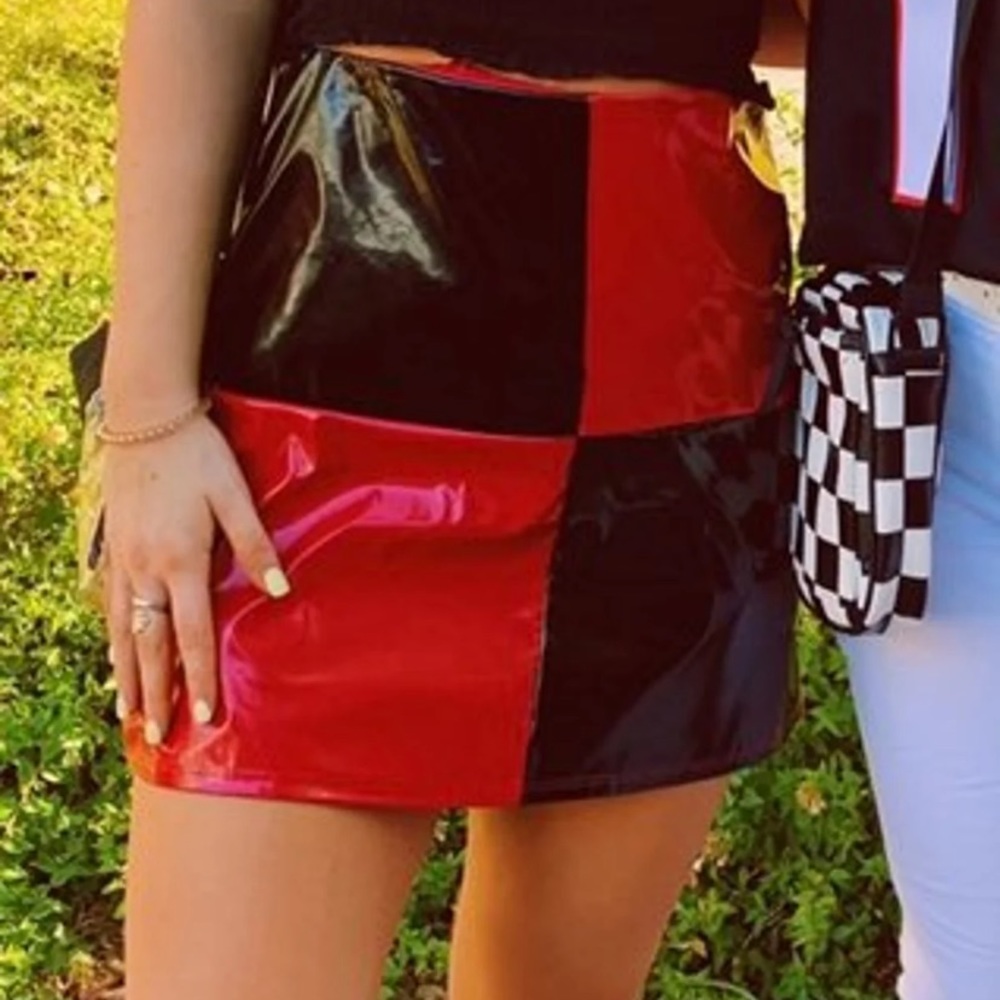 Black and Red Pleather Skirt